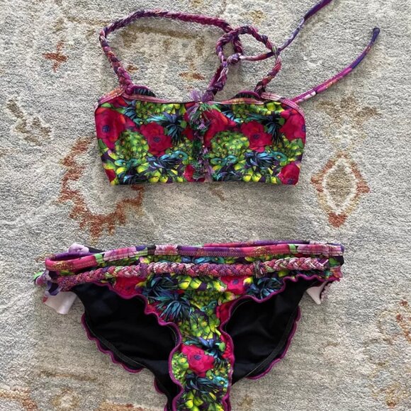 Agua Bendita Two Piece Kids Tropical Flowers girls swimsuit
